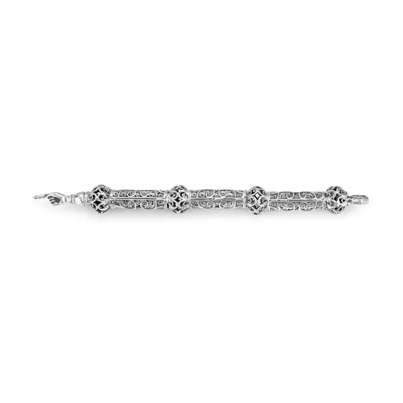 Traditional Yemenite Art Handcrafted Sterling Silver Torah Pointer Wit